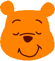 Orange cartoon bear head with brown facial features in a of expressions on gray background