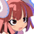 Pixelated anime-style character icon with reddish-brown hair and purple highlights, wearing a pink top against a light background.