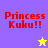Two side-by-side display 'Princess Kuku!!' text with a star icon changing color between purple and yellow backgrounds