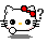 Pixel art of a white cat with red bow, yellow nose, black eyes, and whiskers in four variations against gray background.