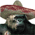 Pixelated cartoon character wearing large sombrero with red and beige pattern, standing next to pixelated text reading "that's a huge sombrero" on white background.