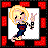 Pixelated icon with red and black border, featuring a blonde anime-style character in blue outfit holding guitar on left