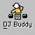 Pixel art icon of a person in yellow shirt and white headphones at a DJ setup with black turntables and a mixer, labeled 'DJ Buddy' below