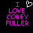 Pixelated text reads "I LOVE COREY FULLER" in bright pink on black background, with a white heart symbol above "I" on the left side.