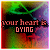 Animated contact sheet of a 5x5 grid showing sequential frames from an AIM buddy icon animation with text "your heart is DYING" and green neon-style background elements.
