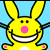 A 50x50 pixel animated buddy icon featuring a yellow cartoon bunny on the left and blue text "u SuCk Big TiME" on a bright yellow background to the right, displayed as a contact sheet with two frames.
