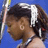 Pixelated static image of a tennis player in mid-action with racket raised, blue background.