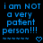 Blue pixelated text on black background reads "i am NOT a very patient person!!!" with horizontal line of blue squares and heart symbol below.