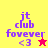 Four quadrant with yellow, coral, magenta, and orange backgrounds displaying purple text "it club fovever <3" and star symbols