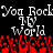 Pixelated text 'You Rock My World' repeated twice on black background with red flame-like shapes below.
