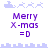 Pixelated holiday-themed icon with Santa's sleigh, reindeer, and text 'Merry X-mas =D' in purple on white background.