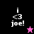 Pixelated text 'i <3 joe!' on four background quadrants with a star icon changing color and position.