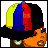Animated contact sheet showing a pixelated character with orange skin wearing a rainbow-colored cap and black shorts, transitioning through different poses including front-facing, side, and back views, with text overlays reading "ECUAZ LIL WUN" in blue and red lettering on yellow-bordered backgrounds.