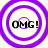 Four identical circular icons with purple concentric rings and black 'OMG!' text on a light background.