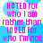 Pixelated text in bright pink and blue on a white background, arranged in a with repeated phrases