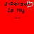 Red background with black pixelated text reading "J-Person Is My ..." and a white heart symbol replacing the 'o' in Person on the left side.
