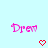 Pixelated pink text 'Drew' appears twice on a light blue background with two red heart symbols below.