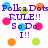 Pixelated graphic with purple text reading "Polka Dots RULE!! So Do I!!" surrounded by colored dots on white background.