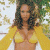 A pixelated contact sheet showing two frames of an animated icon featuring a woman in yellow swimwear on the left and green text reading "Original Icons .com" on the right against a dark background.