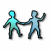 Two pixelated human figures holding hands, one cyan and one light blue, on a white background with green text reading Original Icons .com on the right.