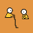 Animated contact sheet of a yellow stick figure interacting with another character, showing sequential motion frames and multiple facial expressions on an orange background.