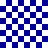 Blue and white checkered background with two -like patterns of lighter blue lines forming partial circular shapes on the right side