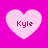 Four pink hearts on a bright magenta background, each containing the name 'Kyle' in red pixelated text.