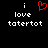 Pixelated text and a red heart symbol on black background, with one version showing the heart as animated.