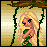 Pixel art of a blonde woman with blue eyes in green foliage, surrounded by four displaying the word 'Enchanted' on gradient backgrounds