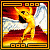 A 4-frame contact sheet of a pixelated animated icon featuring a yellow winged figure against fiery backgrounds with
