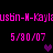 Pixelated pink text repeats 'usbn-H-Kayl' with '5/80/07' below, two purple hearts on black background, animated heart shifts position.