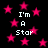 Black background with pink stars and repeated white text 'I'm A Star' in pixelated font.