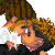 Pixelated cartoon couple in embrace with purple text overlays on white background, part of a 2x2 contact sheet frame from an animated icon sequence.