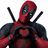 Static pixelated image of a character in red and black costume with two swords on back, visible face mask, and partial torso against white background.