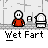 Animated contact sheet showing 10 sequential frames of a pixel art character in red shirt interacting with toilet and square object, each frame labeled "Wet Fart" below.