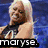 A three- animated sequence shows a person with platinum blonde hair in a black outfit against a blue background, with text reading 'maryse.'