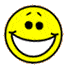 Two yellow smiley face icons with black outlines, white teeth, and black eyes on a gray background.