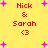 Yellow background with red text "Nick & Sarah <3" and pink plus signs, two identical copies arranged side-by-side in a pattern