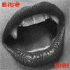 Animated sequence of a mouth with visible teeth and tongue, showing sequential changes in lip position and text overlays.