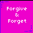 Six identical pink square icons with white text 'Forgive & Forget' and blue star corner decorations arranged in a