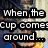 six with text overlays on anime-style character backgrounds, each showing distinct phrases about cups and emotions