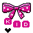Pixel art contact sheet of 9 animated frames showing a pink bow icon with changing text and underline variations.