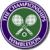 A circular tennis-themed icon with crossed rackets and a ball, bordered by purple text on green background. The right side displays "Original Icons .com" in bright green pixelated font on dark green.