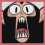 Pixelated cartoon face with wide eyes and open mouth showing teeth, displayed in a four