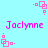 Pixelated pink text "Jaclynne" on light blue background with repeating pink square-and-dot animation elements.