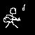 Pixelated white stick figure playing guitar with musical notes, displayed in three variations against black background and gray