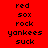 Red background with black text arranged in a pattern, featuring repeated words 'red', 'sox', 'rock', 'yankees', and 'suck' across multiple