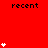 Red background with multiple white star icons and repeated 'recent' text in black pixelated font across the