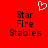 Red background with black text reading "Star Fire Stables" in two identical and a white pixelated heart symbol above the left