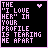 A 3x3 contact sheet of eight animated frames showing pixelated text variations on a black background with pink borders and small heart symbols, each frame displaying the phrase "THE 'I LOVE HER' IN YOUR PROFILE IS TEARING ME APART" with minor spelling errors in different letters across frames.